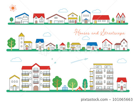 簡單可愛的房子和住宅區城市景觀矢量圖 簡單可愛的房子和住宅區城市景觀矢量圖 101065663