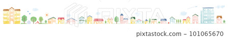 Cityscape with houses and residential area, vector illustration with watercolor texture 101065670
