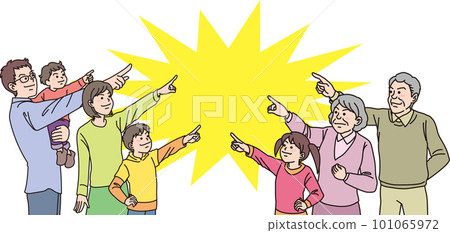 瞄準_指點_家人_犀利表情_5人指點中間_背景色 瞄準_指點_家人_犀利表情_5人指點中間_背景色 101065972