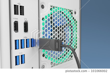Connecting Device to USB Port on back side of Computer 3d render 101066002