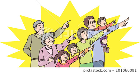 瞄準_指向_家庭_尖銳的表情_5個人指向同一個方向_帶背景色 101066091