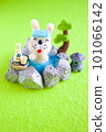 Wool felt rabbit in an open-air bath 101066142