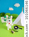 Wool felt rabbit camping 101066146