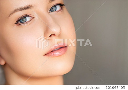 Perfect skin and beauty look, beautiful face of young woman for skincare cosmetics and cosmetology, close-up portrait Perfect skin and beauty look, beautiful face of young woman for skincare cosmetics and cosmetology, close-up portrait 101067405