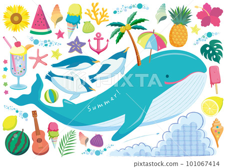 鯨魚和夏日大海插畫素材合集 鯨魚和夏日大海插畫素材合集 101067414