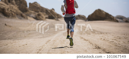Fitness woman trail runner cross country running  on sand desert 101067549