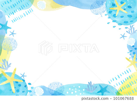 Gentle watercolor sea creatures vector illustration frame background 101067688