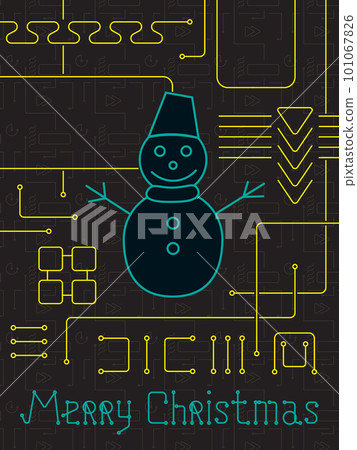 Merry Christmas Techno Line Art Bakcground. 101067826