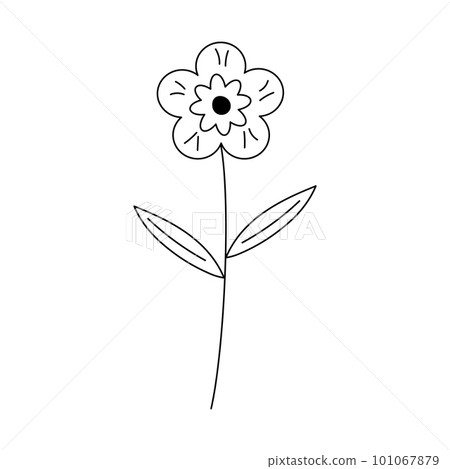 Hand drawn flower in line art doodle style. Botanical decorative element. 101067879