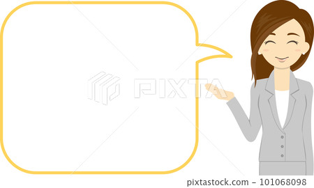 穿西裝的女人解釋和指導,氣球標籤 穿西裝的女人解釋和指導,氣球標籤 101068098