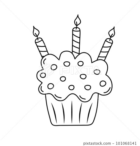 Cupcake with candles in doodle style. Birthday, celebration, holiday, party concept.  101068141