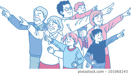 瞄準_指向_家人_粉藍色_尖銳的表情_指向每個方向5個人 瞄準_指向_家人_粉藍色_尖銳的表情_指向每個方向5個人 101068143