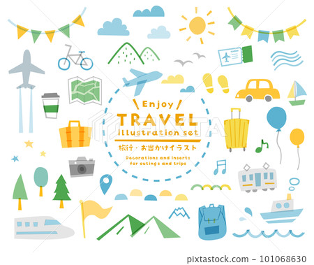手繪旅行/戶外插畫套裝郊遊旅行旅行簡約裝飾擺件飛機汽車 101068630
