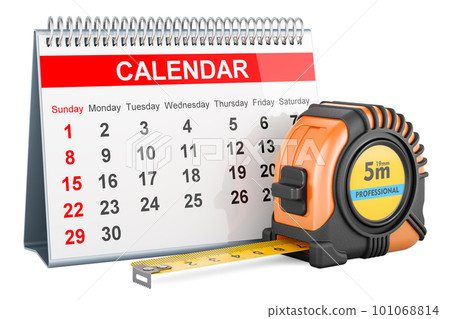 Desk calendar with tape measure, 3D rendering Desk calendar with tape measure, 3D rendering 101068814