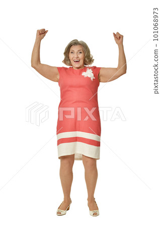 happy senior woman posing isolated on white background happy senior woman posing isolated on white background 101068973