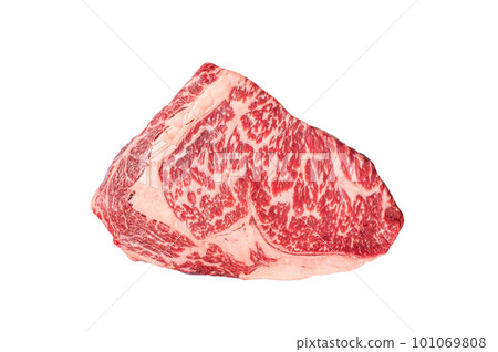 Japanese wagyu rib eye beef meat steak. Isolated on white background. 101069808