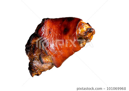 Bavarian Schweinshaxe Roast pork Hock Ham, knuckle with Sauerkraut. Isolated on white background. 101069968