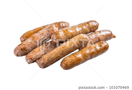 Roasted Bratwurst Hot Dog sausages. Isolated on white background 101070469