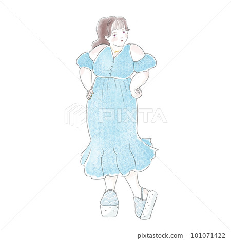 Hand-drawn illustration of a woman wearing a dress Hand-drawn illustration of a woman wearing a dress 101071422