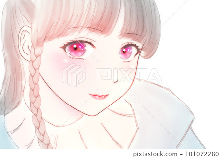 害羞微笑的少女彩色插畫 眼睛上翹 眼睛=粉色 橫反版 害羞微笑的少女彩色插畫 眼睛上翹 眼睛=粉色 橫反版 101072280