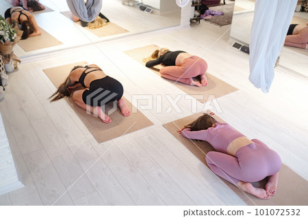 workshop of air yoga and stretching in yoga studio workshop of air yoga and stretching in yoga studio 101072532