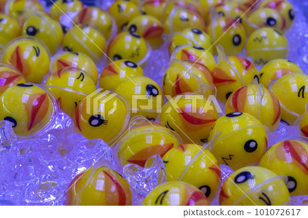 Close-up of toy prizes in amusement acade, Kanazawa, Ishikawa Prefecture, Japan. 101072617