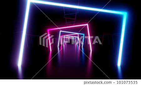 霓虹燈線隧道走廊熒光燈舞台 3D 插圖背景背面 101073535