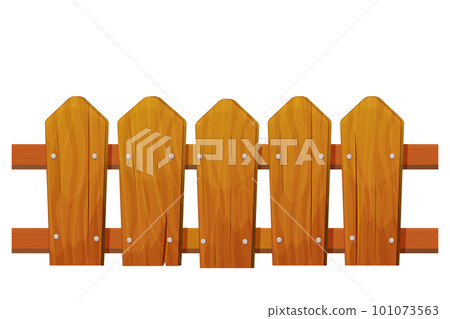 Wooden fencing on farm, ranch, garden isolated country timber fence in cartoon style isolated on white background. Hardwood slats, farming picket. Rural home protection, barrier of timber panels 101073563
