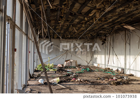 grocery store after fire. consequences of fire accident. grocery store after fire. consequences of fire accident. 101073938