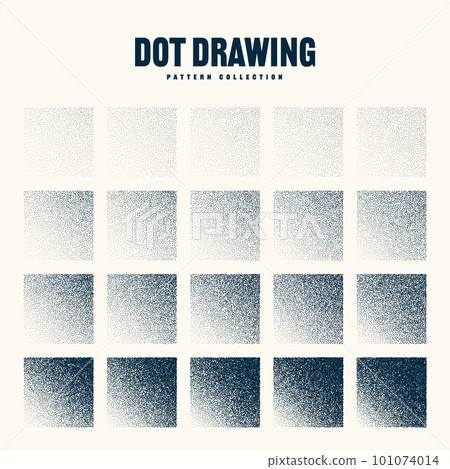 Square shaped dotted objects, vintage stipple elements. Stippling, dotwork drawing shading using dots. Halftone disintegration effect. White noise grainy texture. Fading gradient. Vector illustration Square shaped dotted objects, vintage stipple elements. Stippling, dotwork drawing shading using dots. Halftone disintegration effect. White noise grainy texture. Fading gradient. Vector illustration 101074014