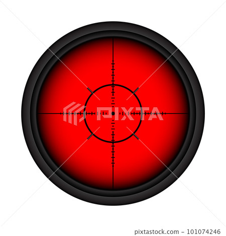 Various weapon thermal infrared sight, sniper rifle optical scope. Hunting gun viewfinder with crosshair. Aim, shooting mark symbol. Military target sign. Game UI element. Vector illustration Various weapon thermal infrared sight, sniper rifle optical scope. Hunting gun viewfinder with crosshair. Aim, shooting mark symbol. Military target sign. Game UI element. Vector illustration 101074246