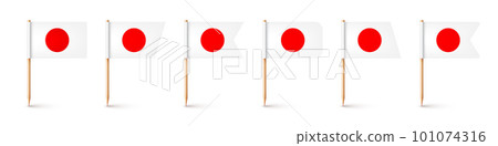 Realistic various Japanese toothpick flags. Souvenir from Japan. Wooden toothpicks with paper flag. Location mark, map pointer. Blank mockup for advertising and promotions. Vector illustration Realistic various Japanese toothpick flags. Souvenir from Japan. Wooden toothpicks with paper flag. Location mark, map pointer. Blank mockup for advertising and promotions. Vector illustration 101074316