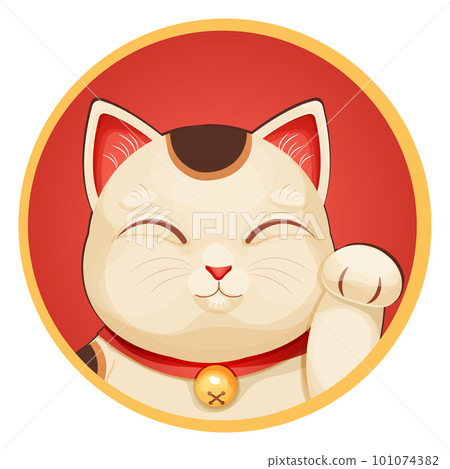 Maneki neko cat tradition figure lucky symbol, pet with collar and bell in cartoon style isolated on white background Maneki neko cat tradition figure lucky symbol, pet with collar and bell in cartoon style isolated on white background 101074382