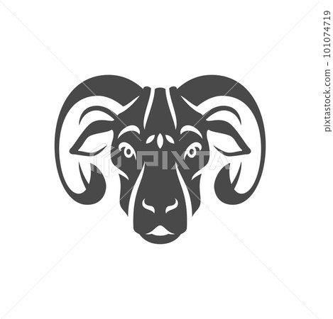 Goat sheep head with curved horns monochrome icon vector illustration. Ram muzzle Goat sheep head with curved horns monochrome icon vector illustration. Ram muzzle 101074719