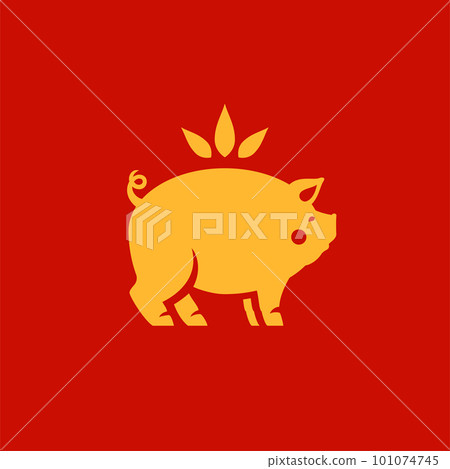 Golden pig Chinese New Year astrology symbol animal minimalist icon vector flat illustration 101074745