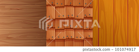 Set wooden material, textured surface wood comic background in cartoon style. Wall, panel for game, ui design 101074917