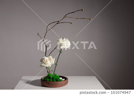 Flower arrangement of white carnation, rose 101074947