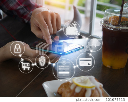 Touch the mobile phone screen with your finger to conduct financial transactions, payments and purchases through banking applications, and provide fingerprint and password protection. Cloud system Touch the mobile phone screen with your finger to conduct financial transactions, payments and purchases through banking applications, and provide fingerprint and password protection. Cloud system 101075313