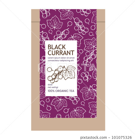 BLACK CURRANT TEA In Vintage Style Contemporary Design Of Packaging With Berries And Leaves On A Purple Background Printable Vector Template Modern Typography BLACK CURRANT TEA In Vintage Style Contemporary Design Of Packaging With Berries And Leaves On A Purple Background Printable Vector Template Modern Typography 101075326