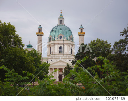 Karlskirche is 18th-century Habsburg cathedral. 101075489