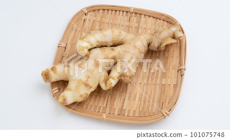 Fresh ginger on a colander Fresh ginger on a colander 101075748