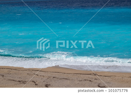 Seaside beach with azure water, island in Greece 101075776