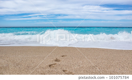 Seaside beach with azure water, island in Greece Seaside beach with azure water, island in Greece 101075784