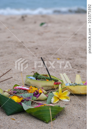 Canang on Bali beach taken in 2023 Canang on Bali beach taken in 2023 101075892