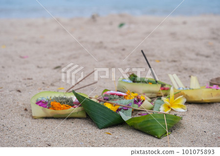 Canang on Bali beach taken in 2023 Canang on Bali beach taken in 2023 101075893