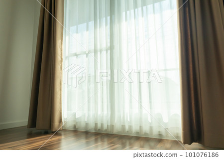 Curtain window interior decoration in living room on sunny day with sunlight 101076186