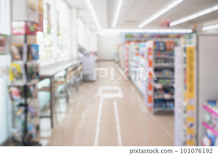 Supermarket aisle interior shelves blur background Supermarket aisle interior shelves blur background 101076192