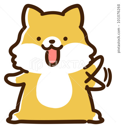 Hand-drawn illustration of a cute Shiba Inu character waving his left hand 101076268