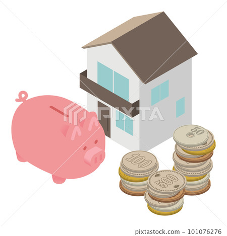 Vector illustration of house and pig piggy bank and coins Vector illustration of house and pig piggy bank and coins 101076276