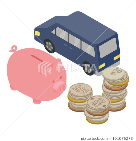 Vector illustration of car and piggy bank and coins Vector illustration of car and piggy bank and coins 101076278